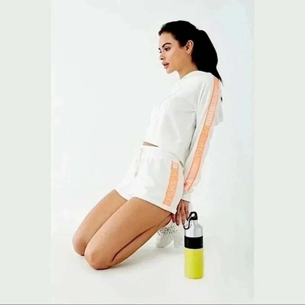 Active Los Angeles Striped-Trim Drawstring Short White Neon Yoga Workout L